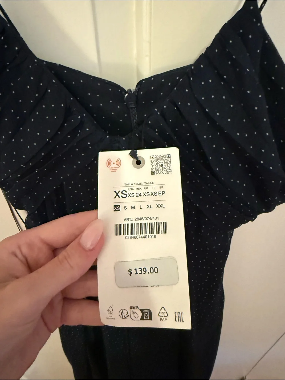 Zara Navy Blue Polka Dot Spaghetti Strap Dress - Picture 2 of 3